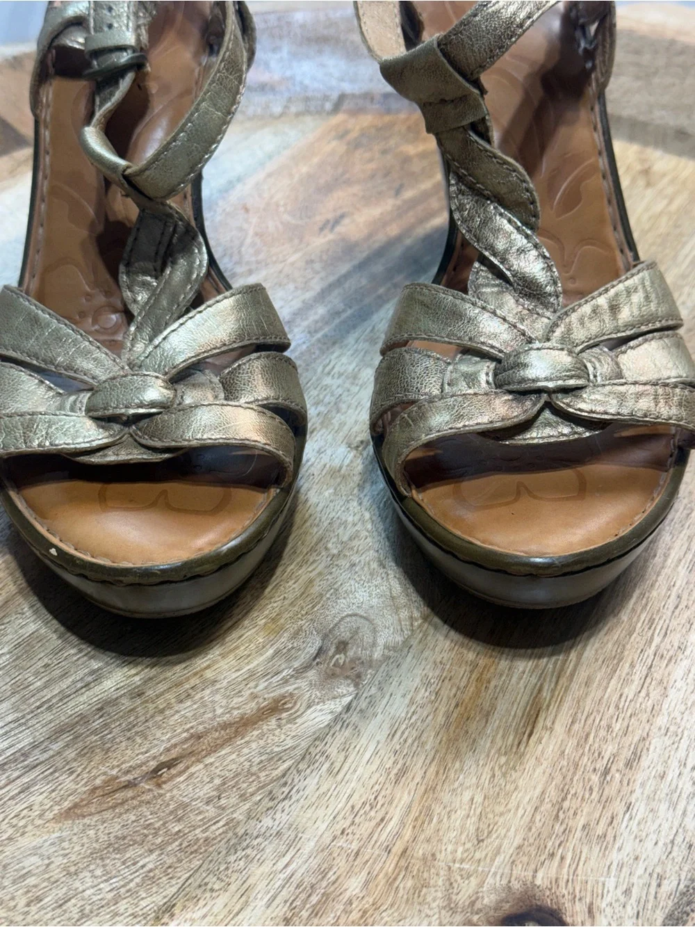 Gold Leather Heels Børn Metallic Platform Party Sandals Size 9